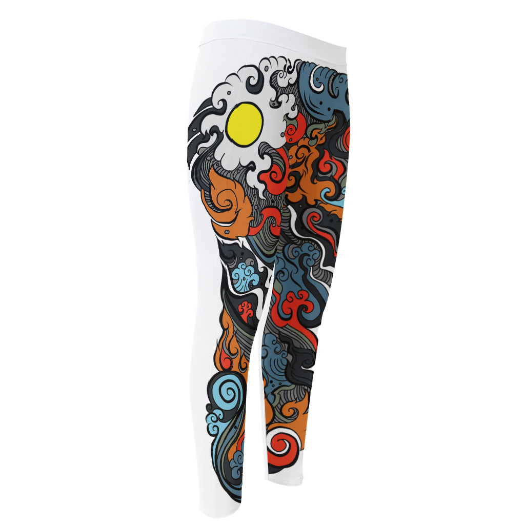 Japanese Elemental Tattoo Print Men's Compression Pants