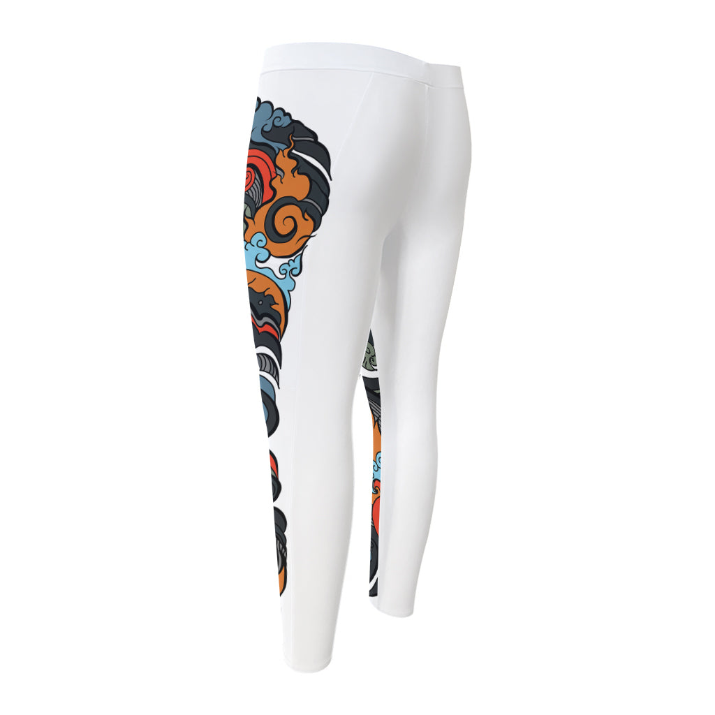 Japanese Elemental Tattoo Print Men's Compression Pants