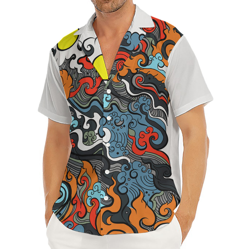 Japanese Elemental Tattoo Print Men's Deep V-Neck Shirt