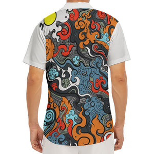 Japanese Elemental Tattoo Print Men's Deep V-Neck Shirt