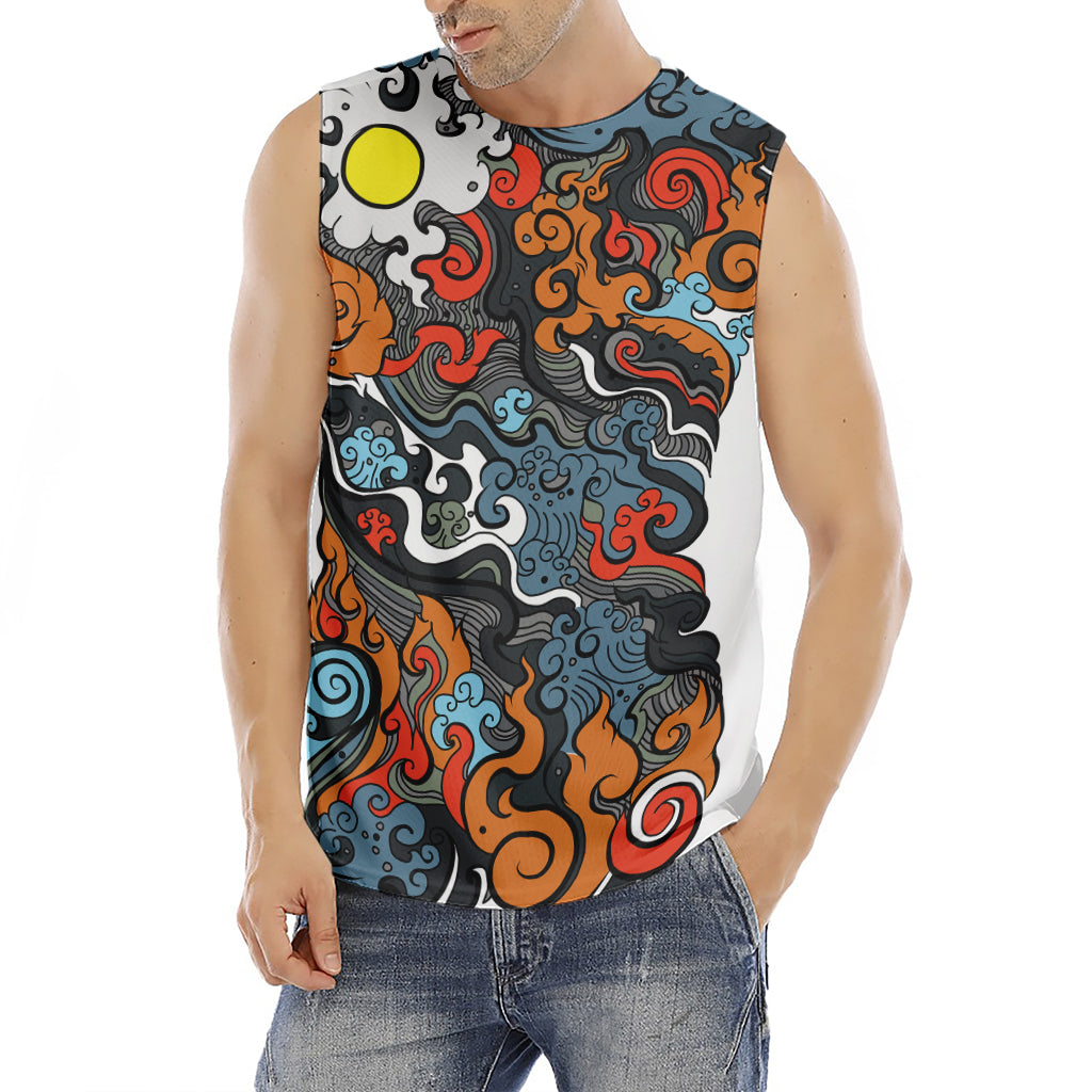 Japanese Elemental Tattoo Print Men's Fitness Tank Top