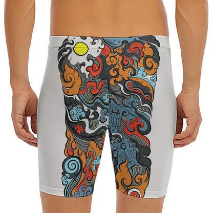 Japanese Elemental Tattoo Print Men's Long Boxer Briefs