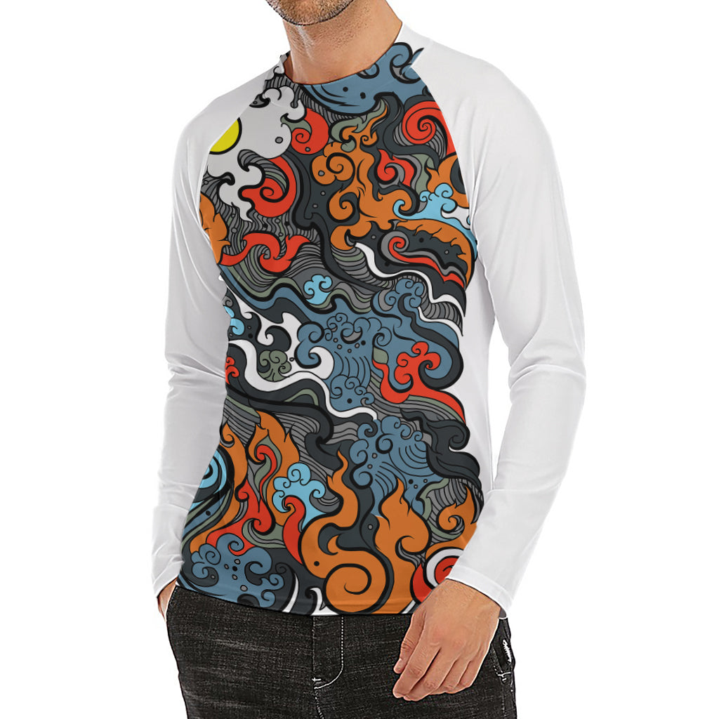 Japanese Elemental Tattoo Print Men's Long Sleeve Rash Guard