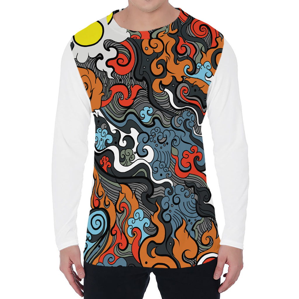 Japanese Elemental Tattoo Print Men's Long Sleeve T-Shirt