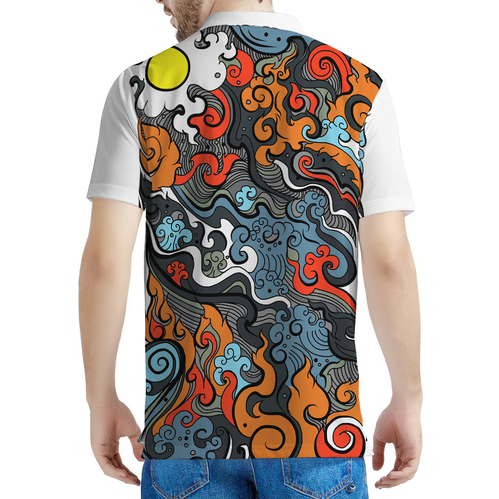 Japanese Elemental Tattoo Print Men's Polo Shirt