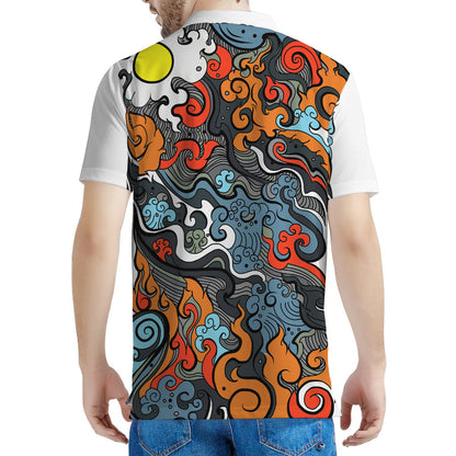 Japanese Elemental Tattoo Print Men's Polo Shirt