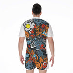 Japanese Elemental Tattoo Print Men's Rompers