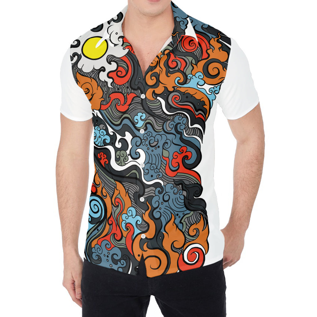 Japanese Elemental Tattoo Print Men's Shirt