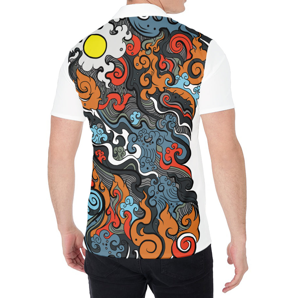 Japanese Elemental Tattoo Print Men's Shirt