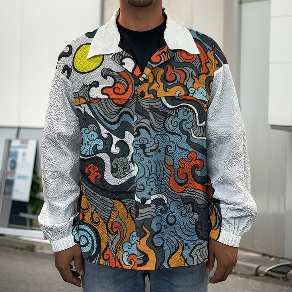 Japanese Elemental Tattoo Print Men's Shirt Jacket