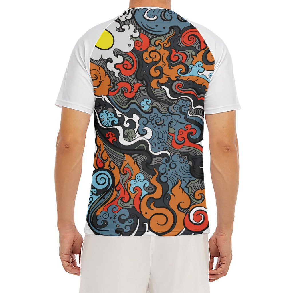 Japanese Elemental Tattoo Print Men's Short Sleeve Rash Guard