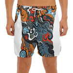 Japanese Elemental Tattoo Print Men's Split Running Shorts