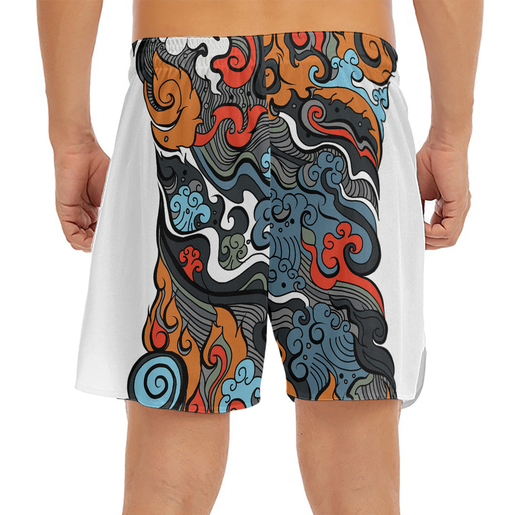 Japanese Elemental Tattoo Print Men's Split Running Shorts