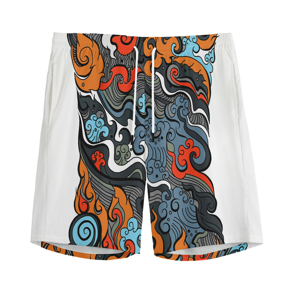 Japanese Elemental Tattoo Print Men's Sports Shorts