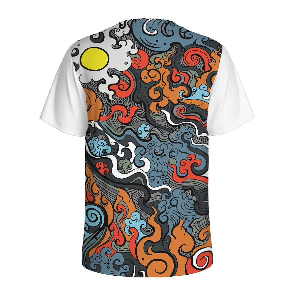 Japanese Elemental Tattoo Print Men's Sports T-Shirt