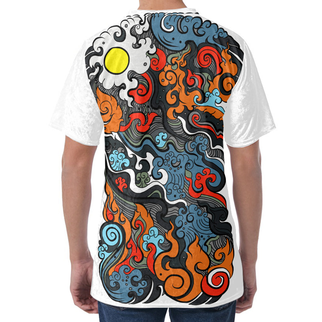 Japanese Elemental Tattoo Print Men's Velvet T-Shirt