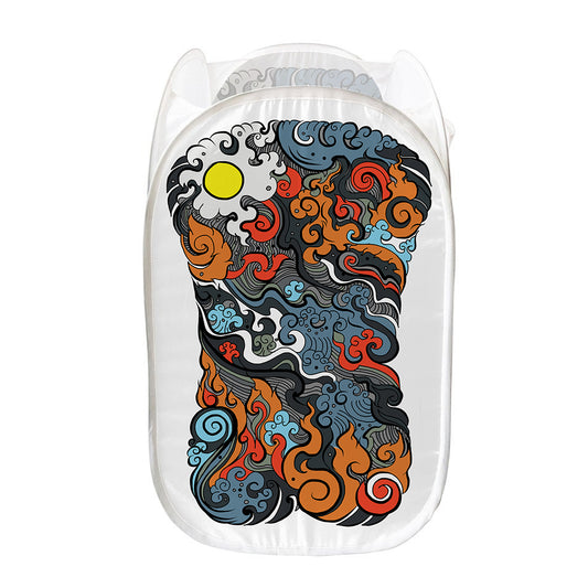 Japanese Elemental Tattoo Print Mesh Laundry Hamper