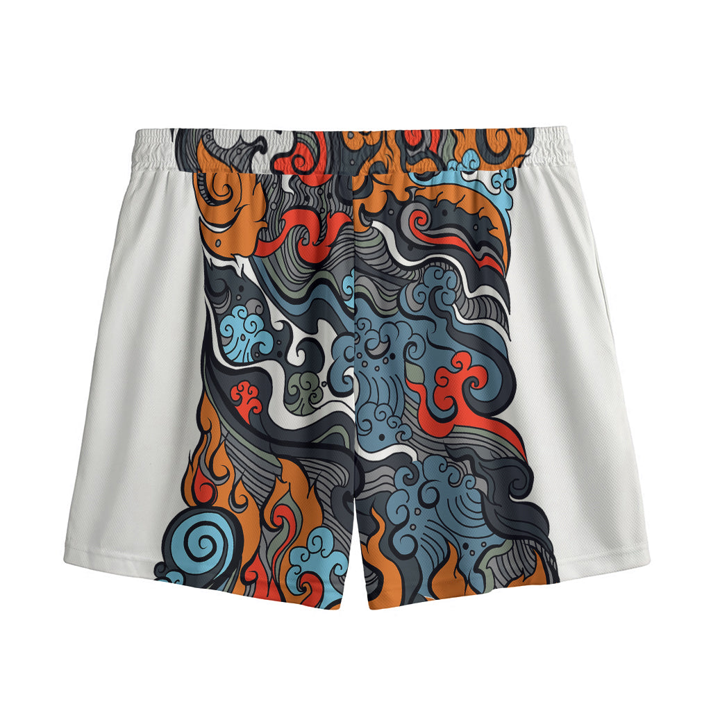 Japanese Elemental Tattoo Print Mesh Shorts