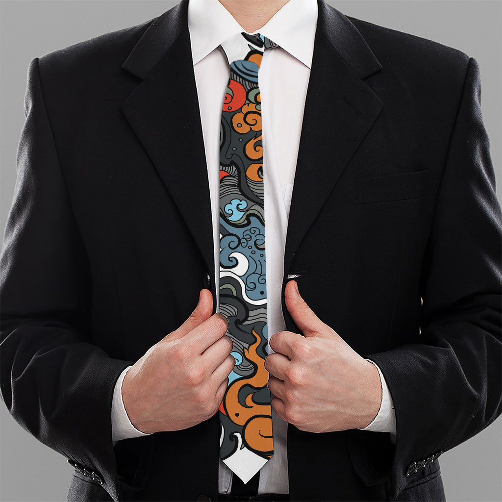 Japanese Elemental Tattoo Print Necktie