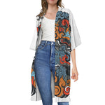 Japanese Elemental Tattoo Print Open Front Beach Cover Up