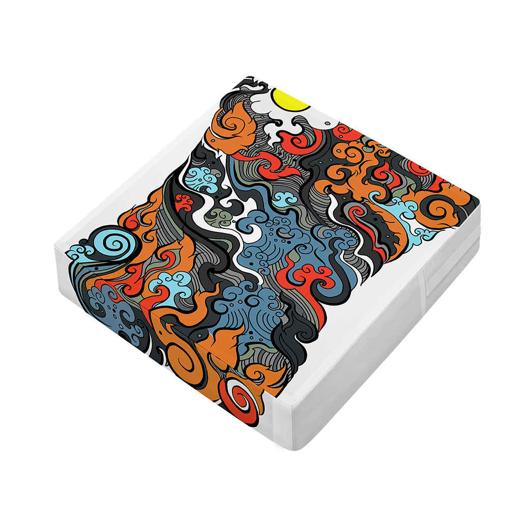 Japanese Elemental Tattoo Print Outdoor Seat Cushion Cover