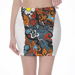 Japanese Elemental Tattoo Print Pencil Mini Skirt