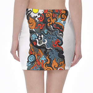 Japanese Elemental Tattoo Print Pencil Mini Skirt