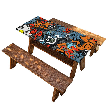 Japanese Elemental Tattoo Print Picnic Table Cover