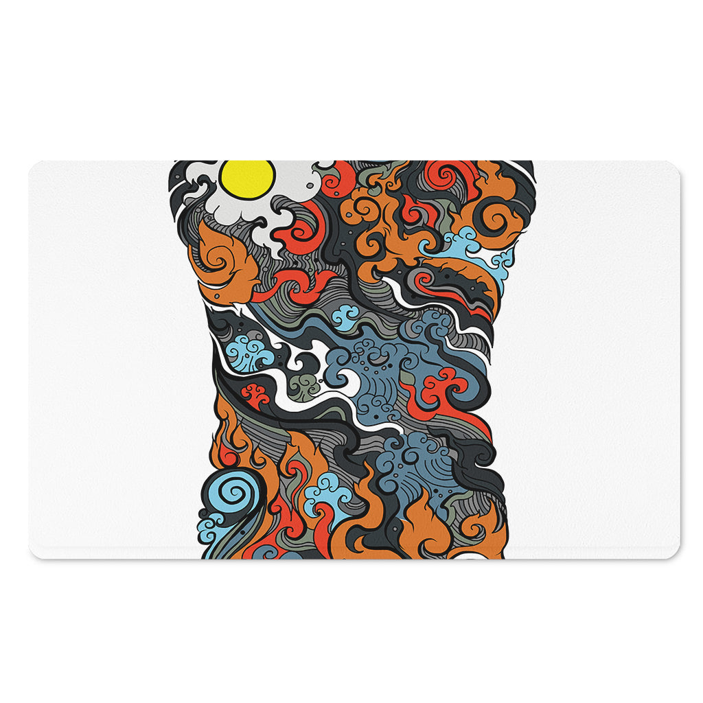 Japanese Elemental Tattoo Print Polyester Doormat