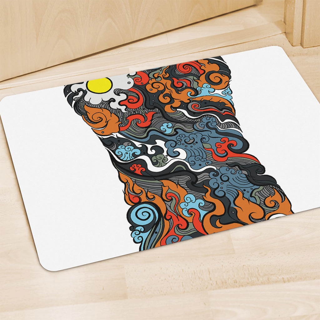 Japanese Elemental Tattoo Print Polyester Doormat