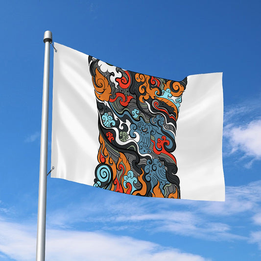 Japanese Elemental Tattoo Print Polyester Flag