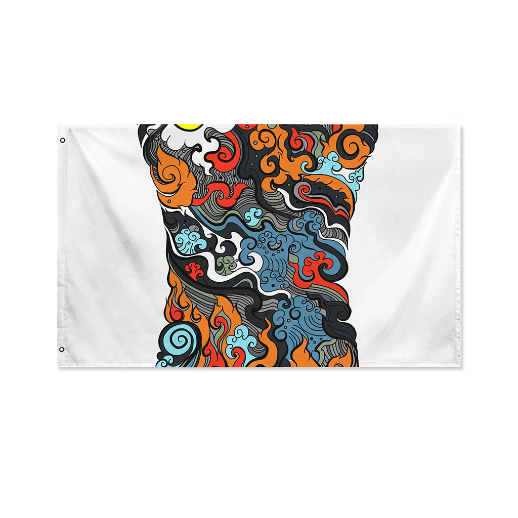 Japanese Elemental Tattoo Print Polyester Flag