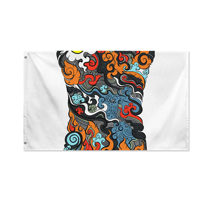 Japanese Elemental Tattoo Print Polyester Flag