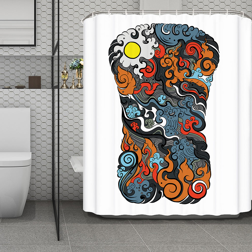 Japanese Elemental Tattoo Print Polyester Shower Curtain