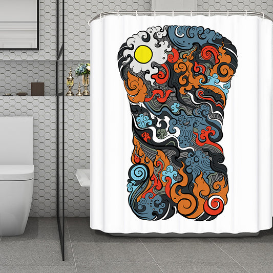 Japanese Elemental Tattoo Print Polyester Shower Curtain