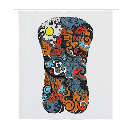 Japanese Elemental Tattoo Print Polyester Shower Curtain