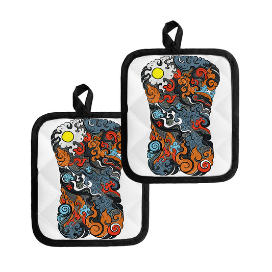 Japanese Elemental Tattoo Print Pot Holders
