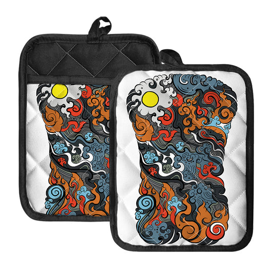 Japanese Elemental Tattoo Print Pot Holders With Pocket