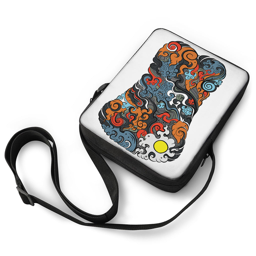 Japanese Elemental Tattoo Print Rectangular Crossbody Bag