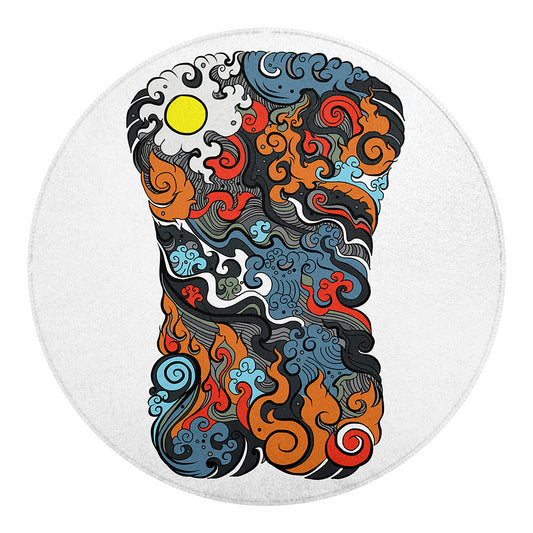 Japanese Elemental Tattoo Print Round Blanket