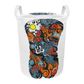 Japanese Elemental Tattoo Print Round Laundry Basket