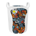 Japanese Elemental Tattoo Print Round Laundry Basket