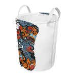 Japanese Elemental Tattoo Print Round Laundry Basket