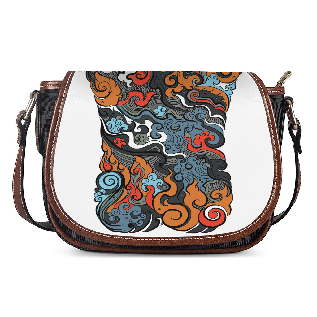 Japanese Elemental Tattoo Print Saddle Bag