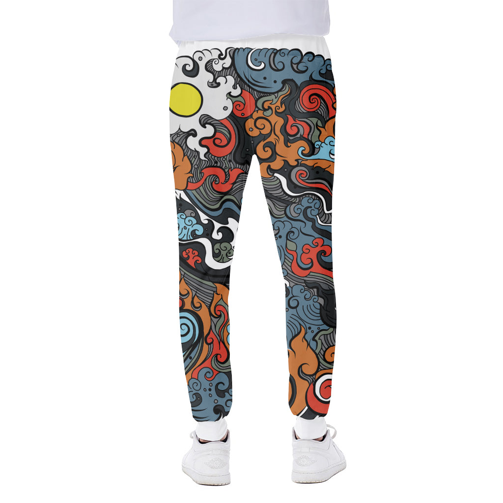 Japanese Elemental Tattoo Print Scuba Joggers
