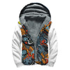 Japanese Elemental Tattoo Print Sherpa Lined Zip Up Hoodie