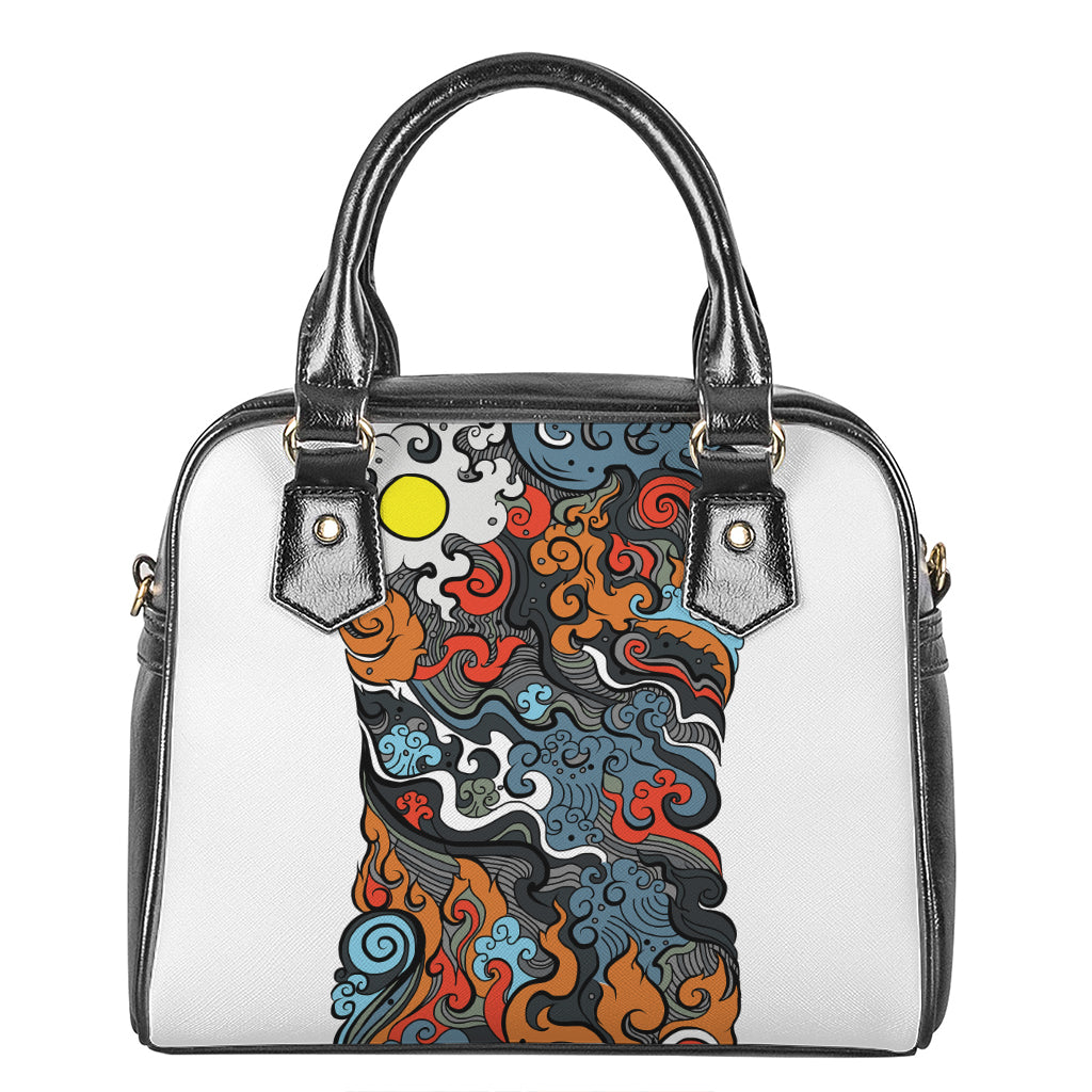 Japanese Elemental Tattoo Print Shoulder Handbag