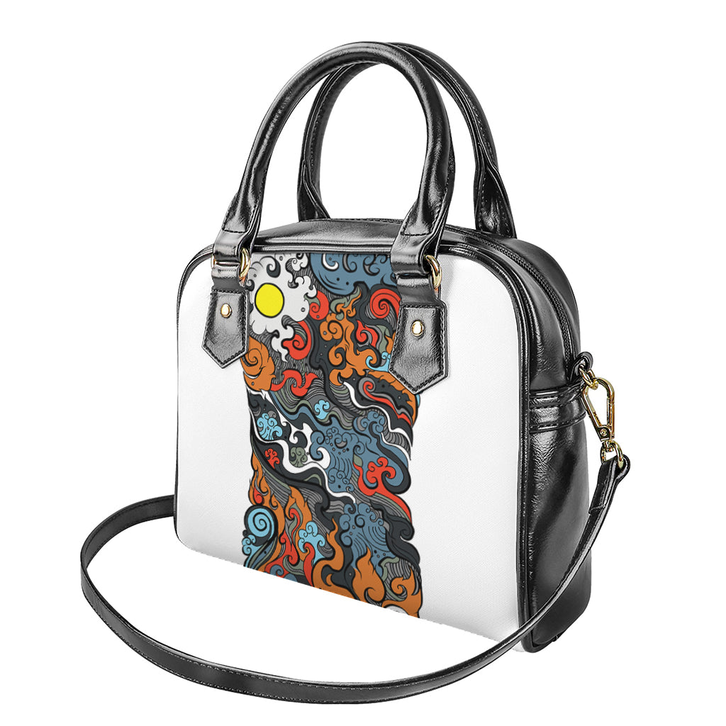 Japanese Elemental Tattoo Print Shoulder Handbag