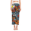 Japanese Elemental Tattoo Print Side Slit Maxi Skirt