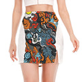Japanese Elemental Tattoo Print Side Slit Mini Skirt